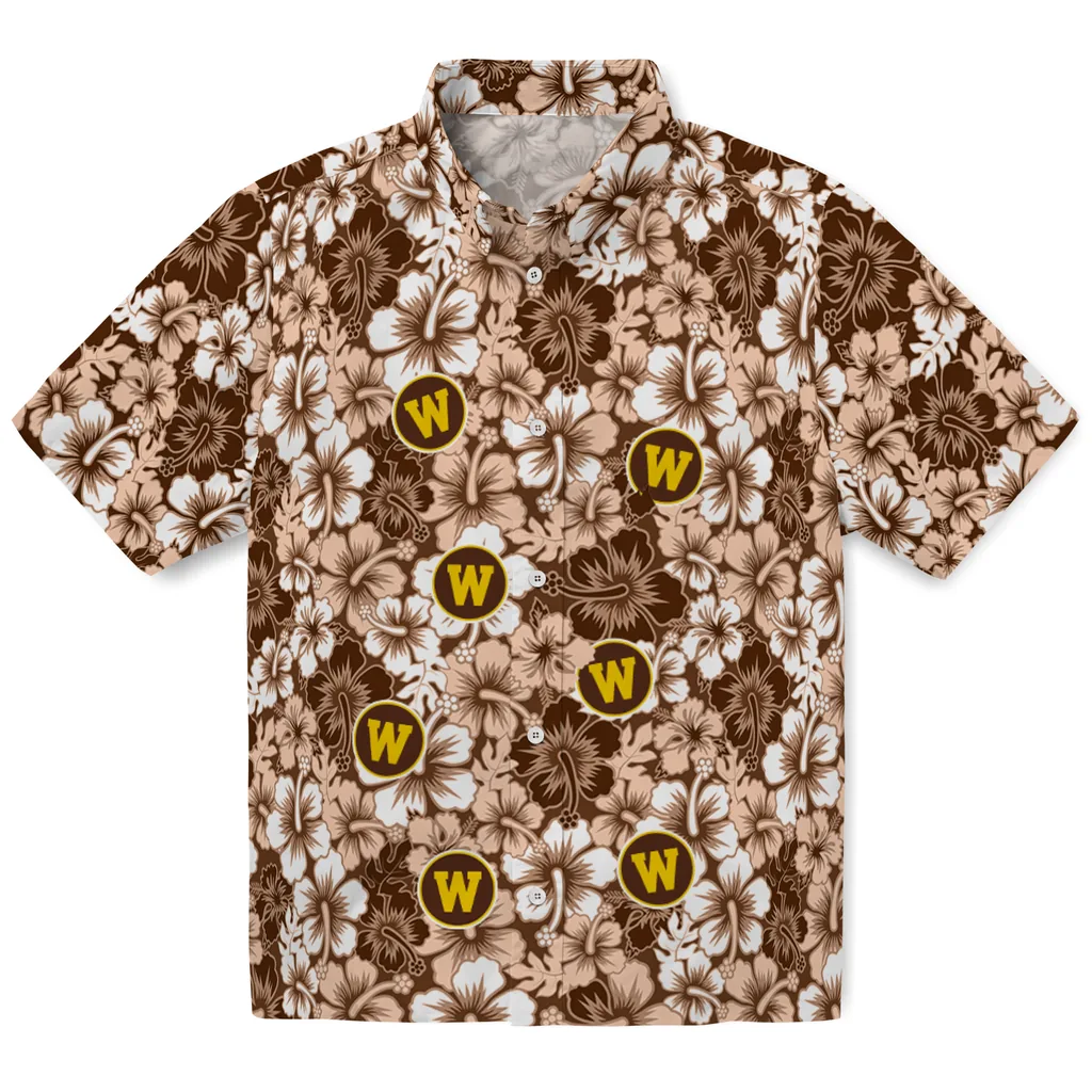 Western Michigan Broncos Hawaiian Shirt - Hibiscus Blooms western michigan broncos hibiscus blooms brown hawaiian shirts best selling