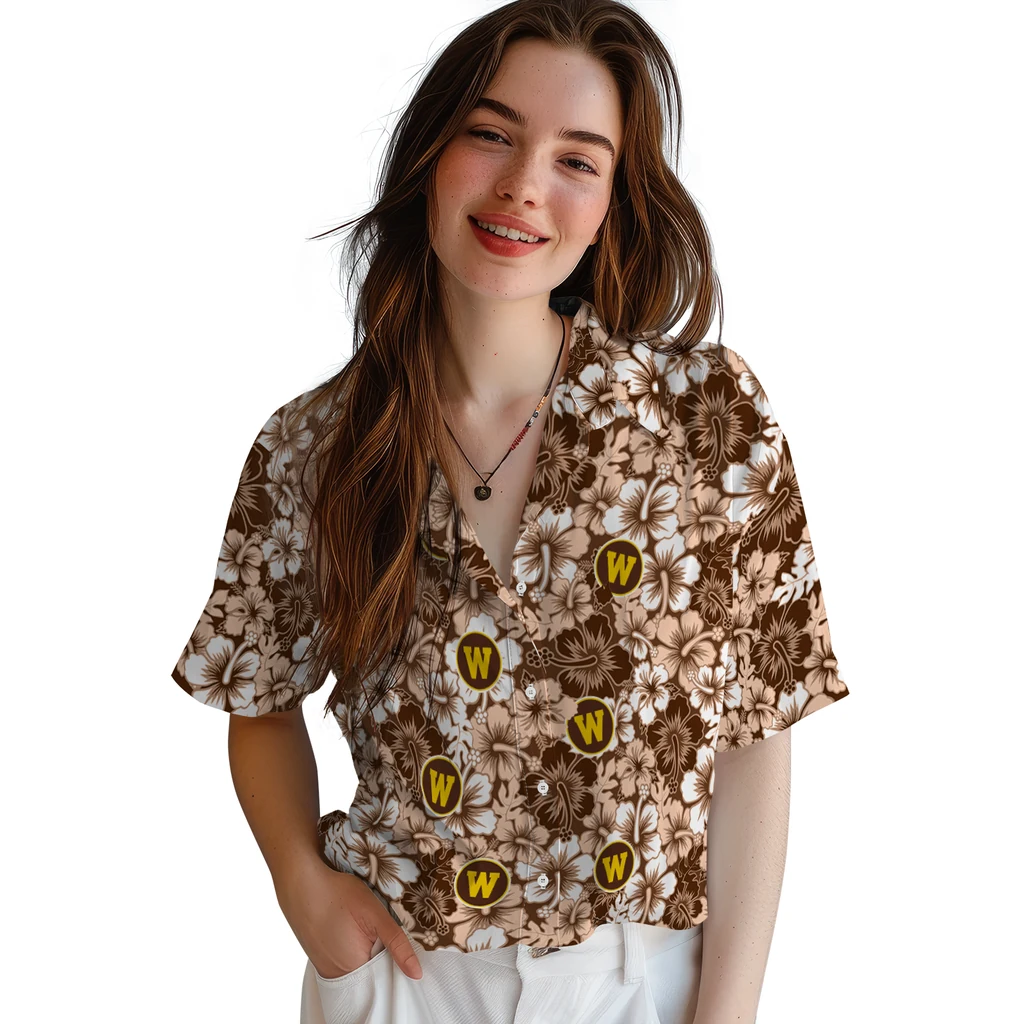 Western Michigan Broncos Hawaiian Shirt - Hibiscus Blooms western michigan broncos hibiscus blooms brown hawaiian shirts latest model
