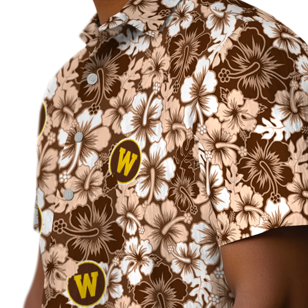 Western Michigan Broncos Hawaiian Shirt - Hibiscus Blooms western michigan broncos hibiscus blooms brown hawaiian shirts trendy