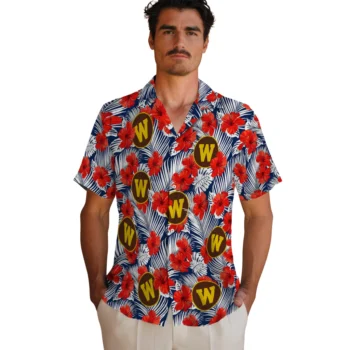western michigan broncos hibiscus fiesta red royal blue hawaiian shirts fashion forward