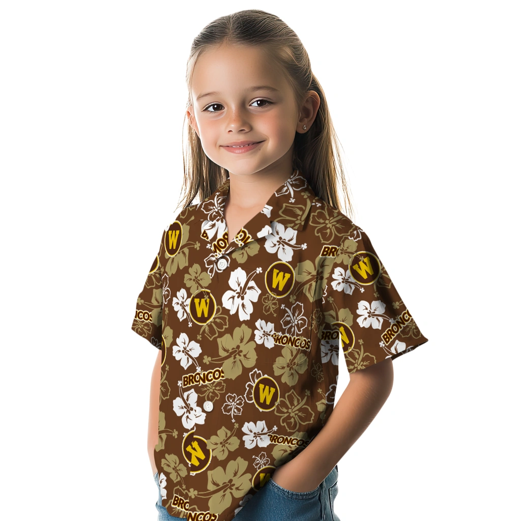Western Michigan Broncos Hawaiian Shirt - Hibiscus Flower Design western michigan broncos hibiscus bloom brown hawaiian shirts premium grade