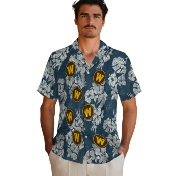 western michigan broncos hibiscus flowers navy blue hawaiian shirts fashion forward