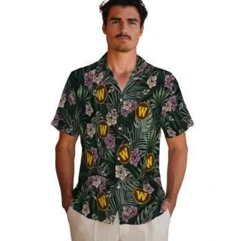 western michigan broncos hibiscus leaves pattern green hawaiian shirts fashion forward