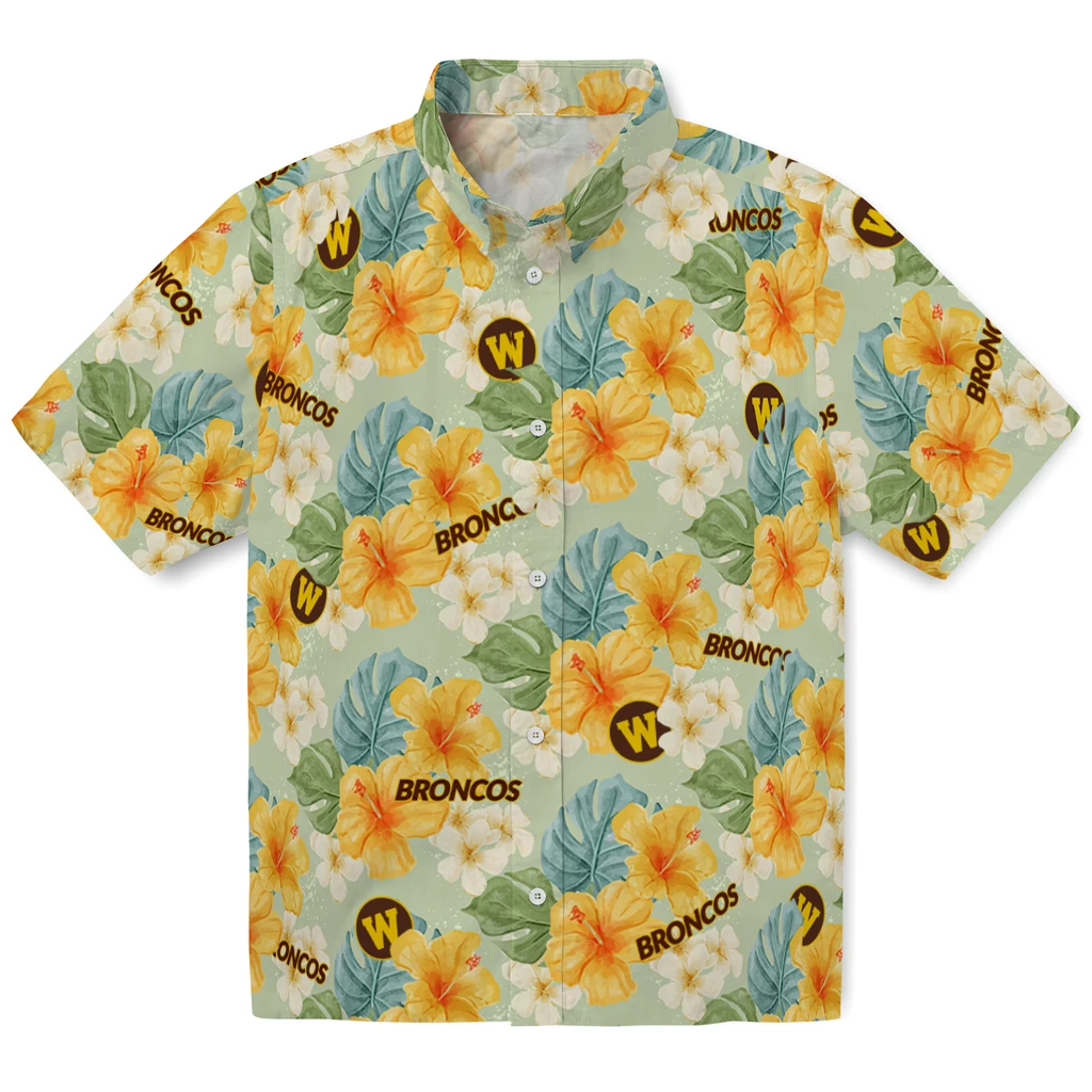 Western Michigan Broncos Hawaiian Shirt - Hibiscus Mood western michigan broncos hibiscus mood pale lime yellow hawaiian shirts best selling
