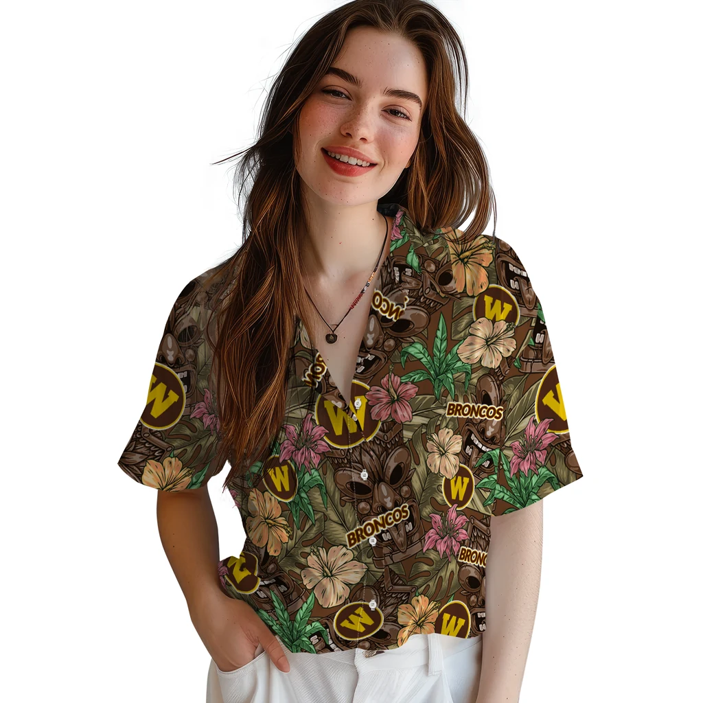 Western Michigan Broncos Hawaiian Shirt - Hibiscus Tiki Jungle western michigan broncos tiki jungle brown hawaiian shirts latest model