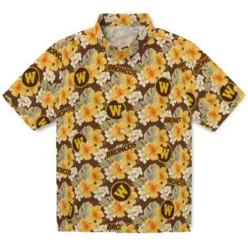 western michigan broncos hibiscus tropics brown yellow hawaiian shirts best selling