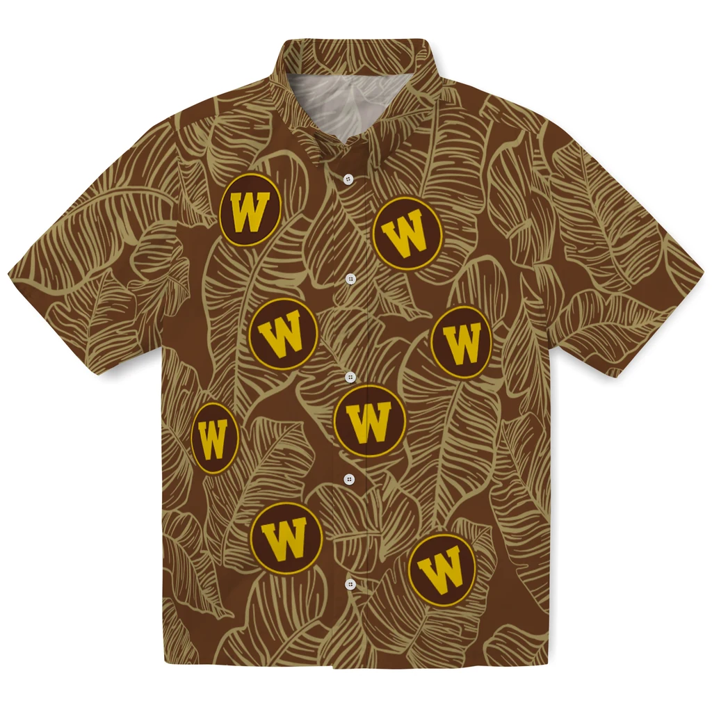Western Michigan Broncos Hawaiian Shirt - Leaf Outline western michigan broncos leaf outline brown hawaiian shirts best selling