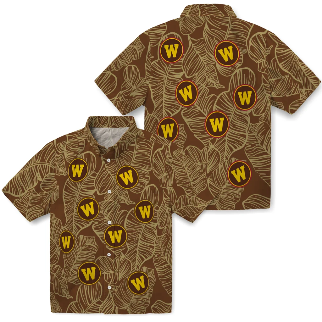 Western Michigan Broncos Hawaiian Shirt - Leaf Outline western michigan broncos leaf outline brown hawaiian shirts high quality