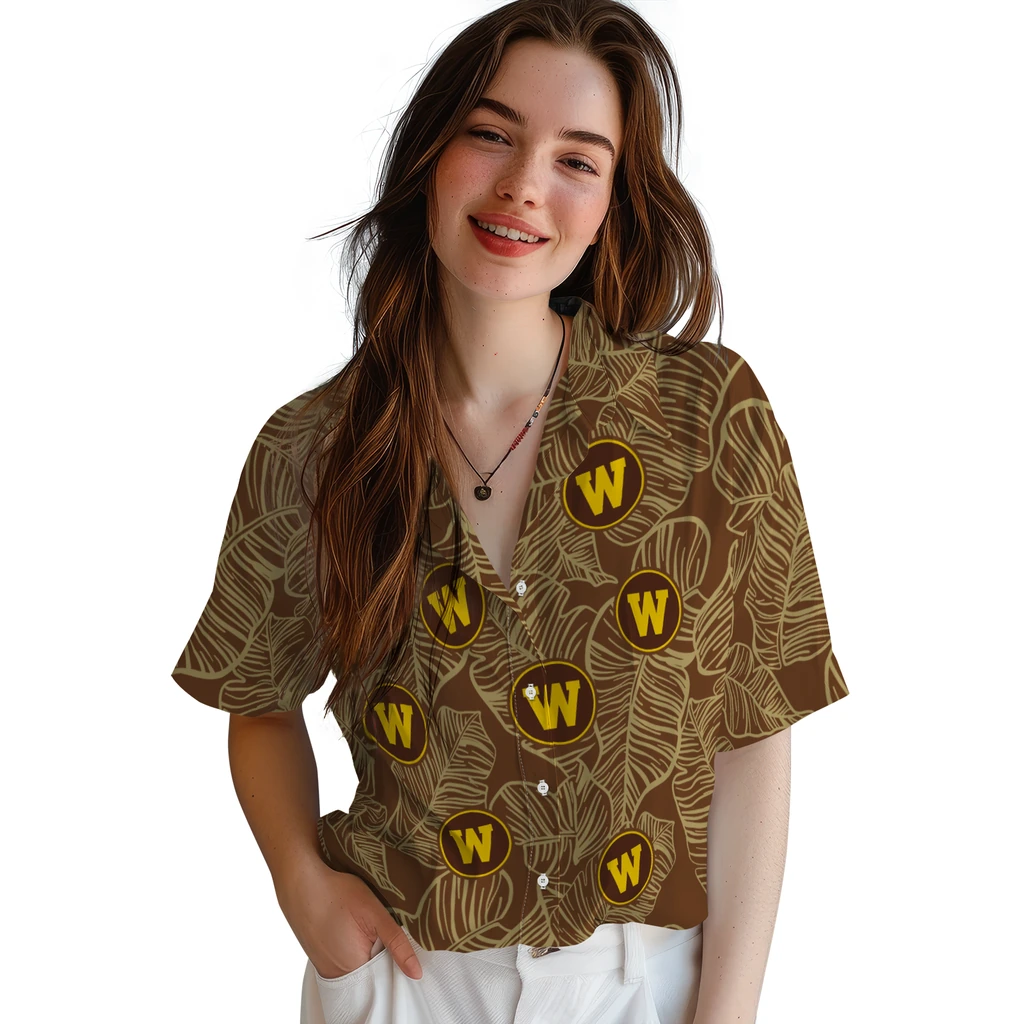Western Michigan Broncos Hawaiian Shirt - Leaf Outline western michigan broncos leaf outline brown hawaiian shirts latest model