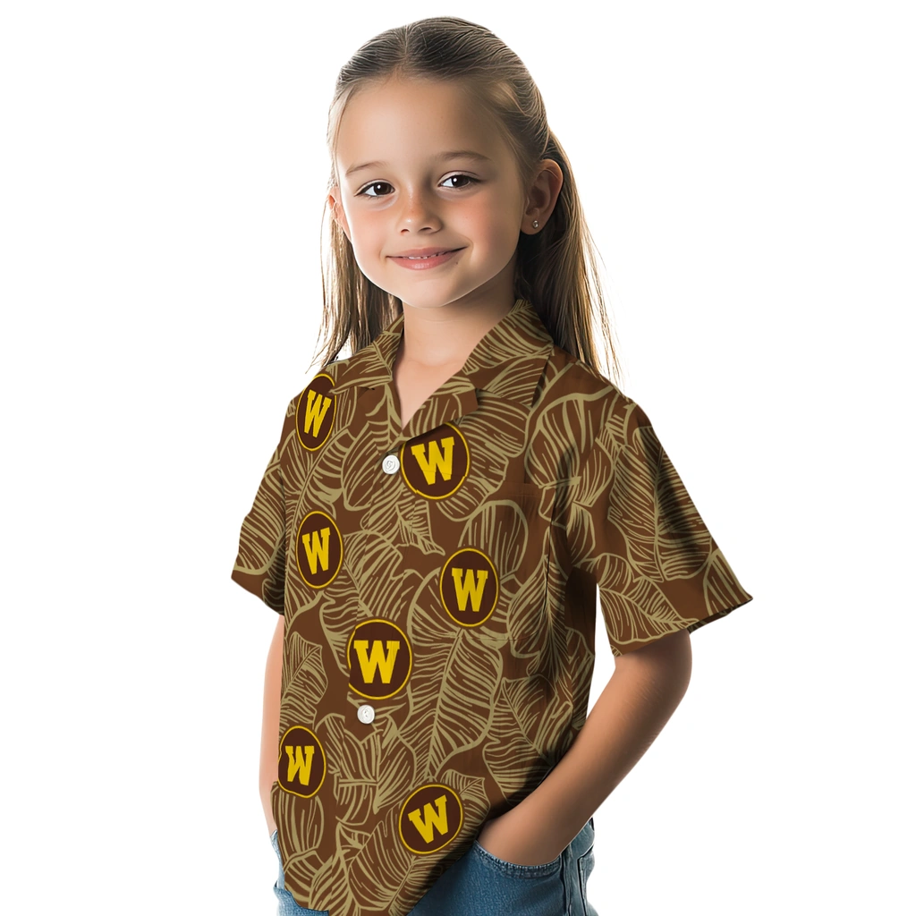 Western Michigan Broncos Hawaiian Shirt - Leaf Outline western michigan broncos leaf outline brown hawaiian shirts premium grade