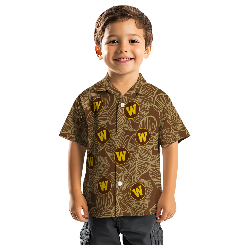 Western Michigan Broncos Hawaiian Shirt - Leaf Outline western michigan broncos leaf outline brown hawaiian shirts top rated