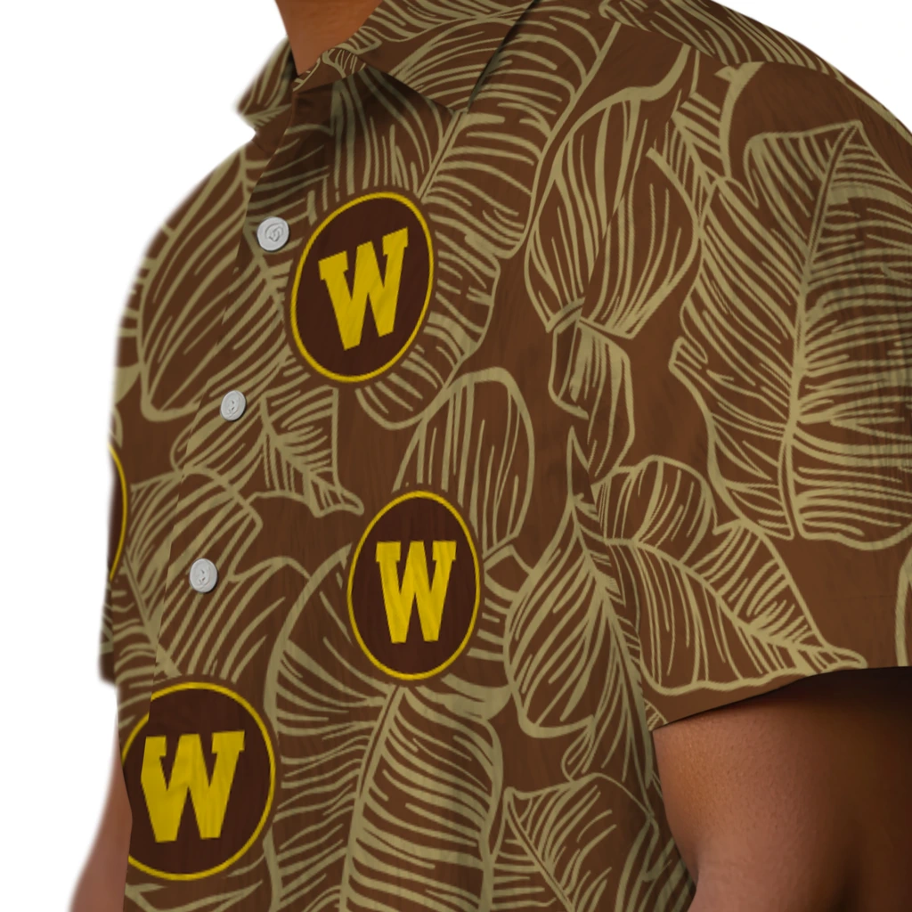 Western Michigan Broncos Hawaiian Shirt - Leaf Outline western michigan broncos leaf outline brown hawaiian shirts trendy