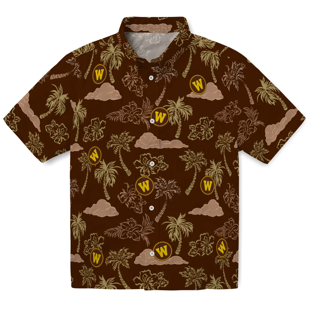 Western Michigan Broncos Hawaiian Shirt - Palm And Clouds western michigan broncos palm and clouds brown hawaiian shirts best selling