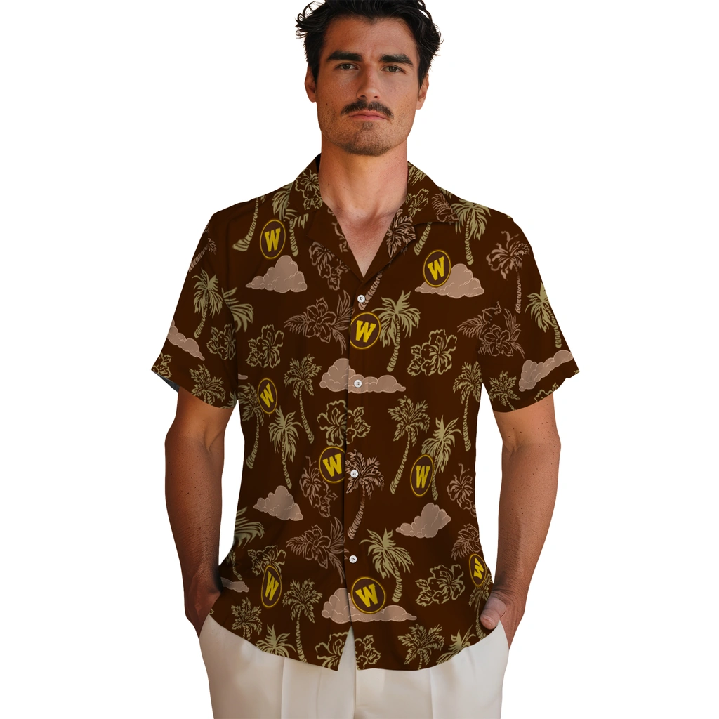 Western Michigan Broncos Hawaiian Shirt - Palm And Clouds western michigan broncos palm and clouds brown hawaiian shirts fashion forward