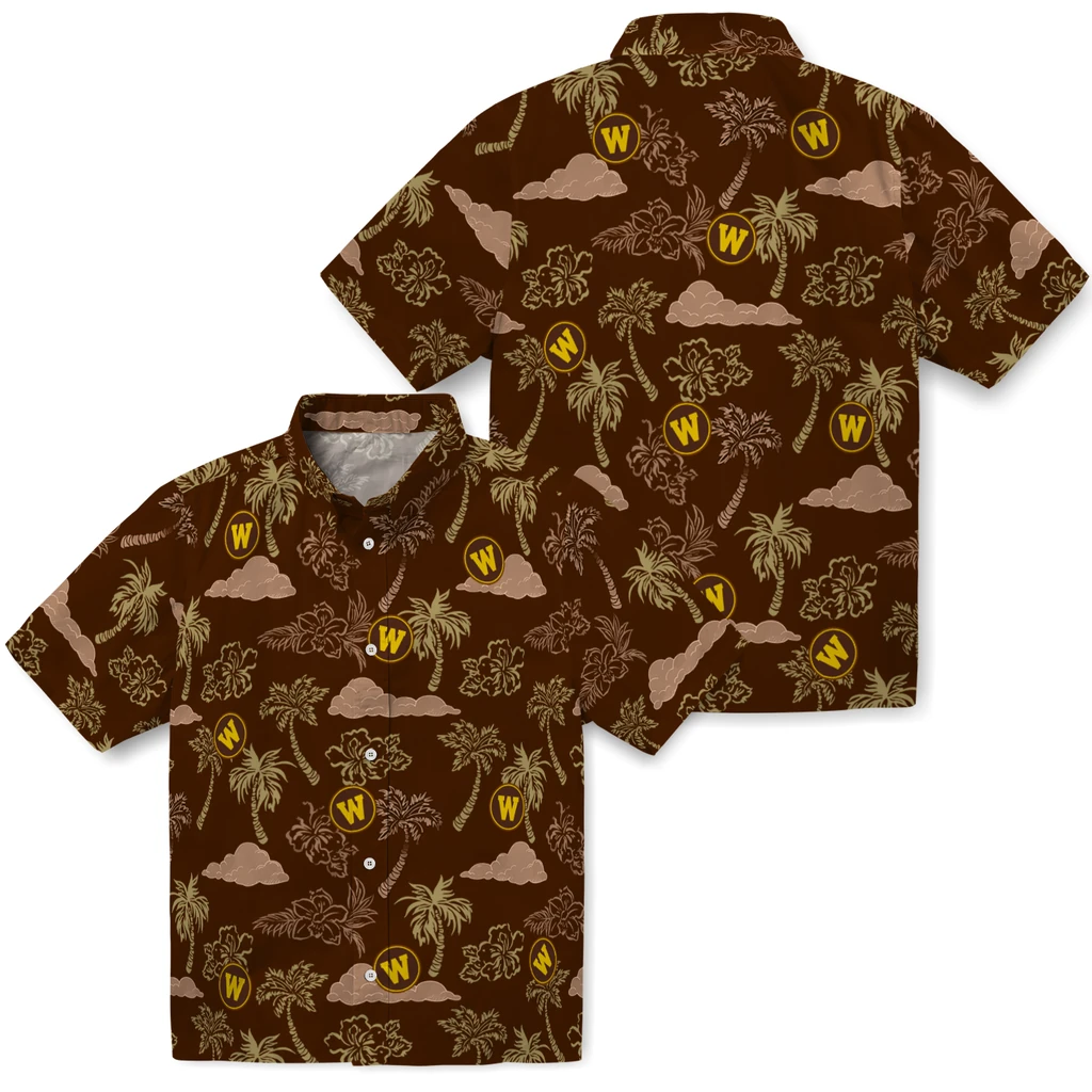 Western Michigan Broncos Hawaiian Shirt - Palm And Clouds western michigan broncos palm and clouds brown hawaiian shirts high quality