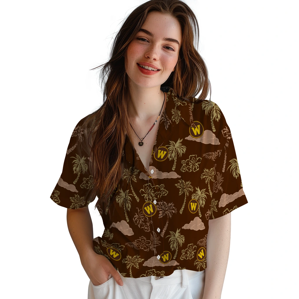 Western Michigan Broncos Hawaiian Shirt - Palm And Clouds western michigan broncos palm and clouds brown hawaiian shirts latest model