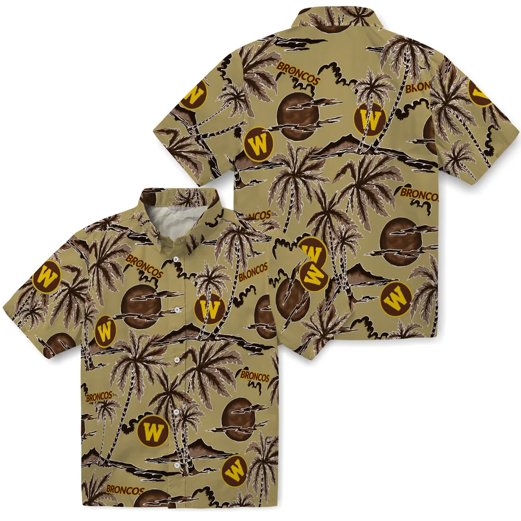 Western Michigan Broncos Hawaiian Shirt - Palm Sunset western michigan broncos palm sunset hawaiian shirts high quality