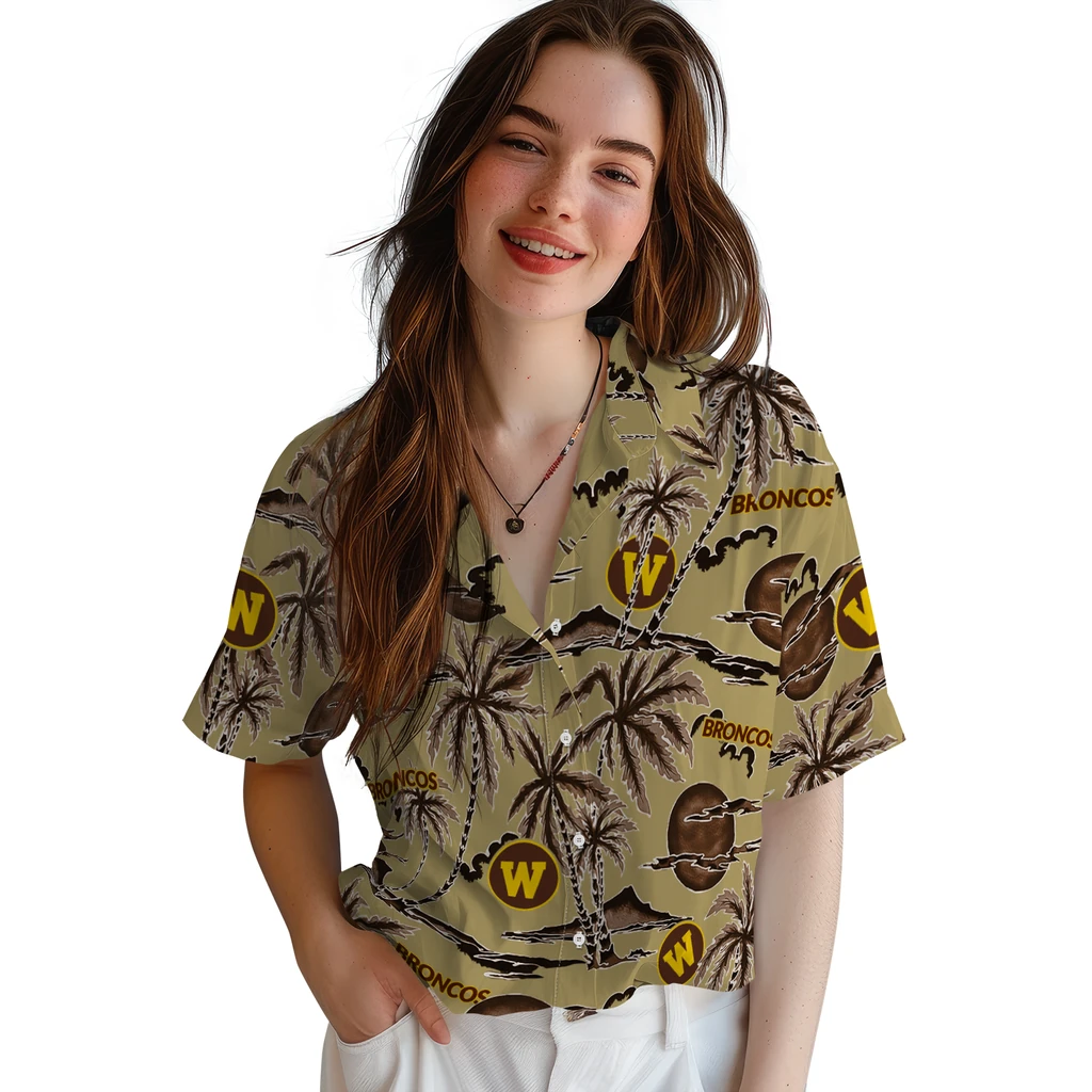 Western Michigan Broncos Hawaiian Shirt - Palm Sunset western michigan broncos palm sunset hawaiian shirts latest model