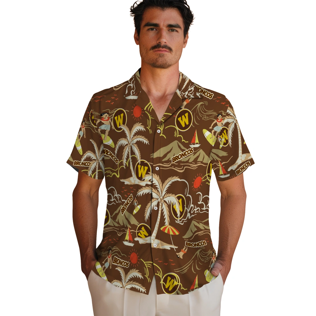 Western Michigan Broncos Hawaiian Shirt - Palm Tree Island western michigan broncos palm tree island brown hawaiian shirts fashion forward
