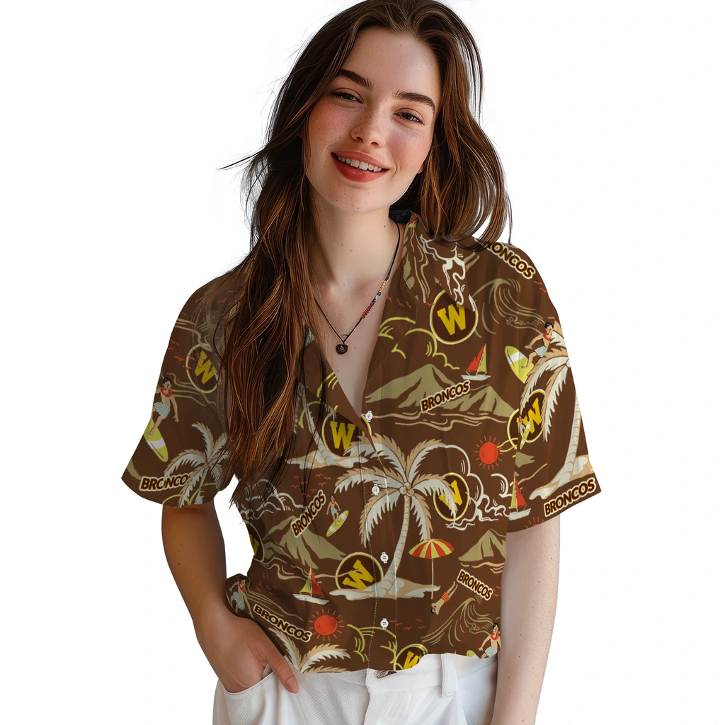 Western Michigan Broncos Hawaiian Shirt - Palm Tree Island western michigan broncos palm tree island brown hawaiian shirts latest model