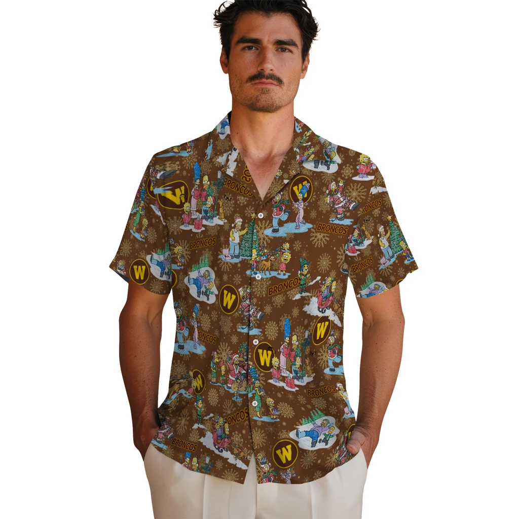 Western Michigan Broncos Hawaiian Shirt - Simpsons Christmas western michigan broncos simpsons christmas brown hawaiian shirts fashion forward