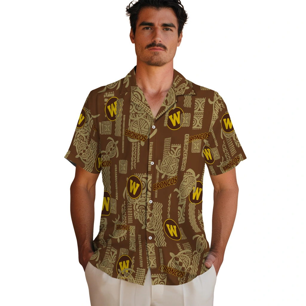 Western Michigan Broncos Hawaiian Shirt - Turtle Lines western michigan broncos turtle lines brown hawaiian shirts fashion forward