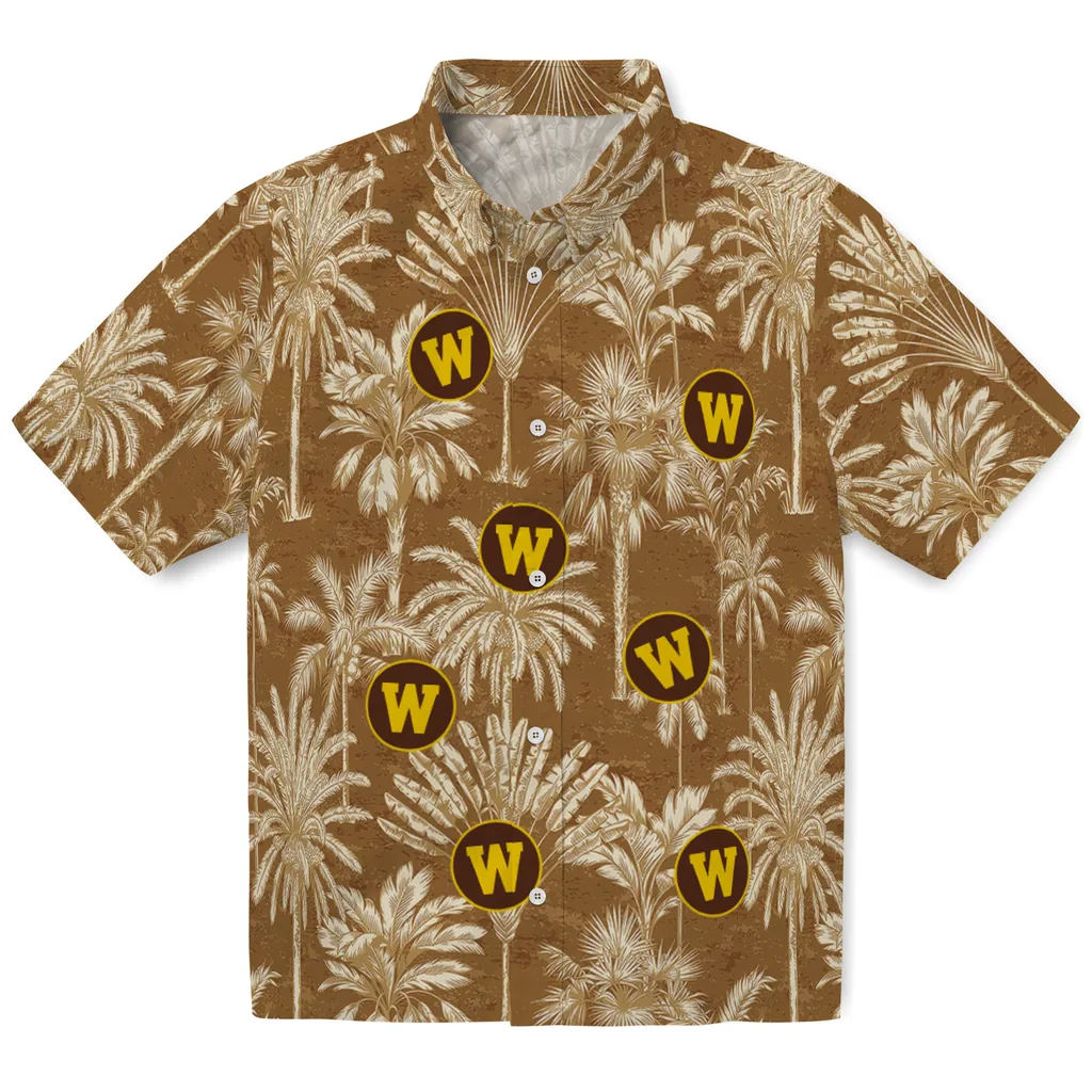 Western Michigan Broncos Hawaiian Shirt - Vintage Palm Tree western michigan broncos palm shadows brown hawaiian shirts best selling