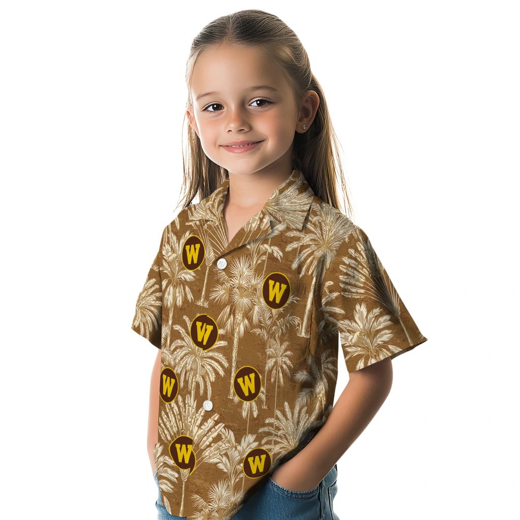 Western Michigan Broncos Hawaiian Shirt - Vintage Palm Tree western michigan broncos palm shadows brown hawaiian shirts premium grade