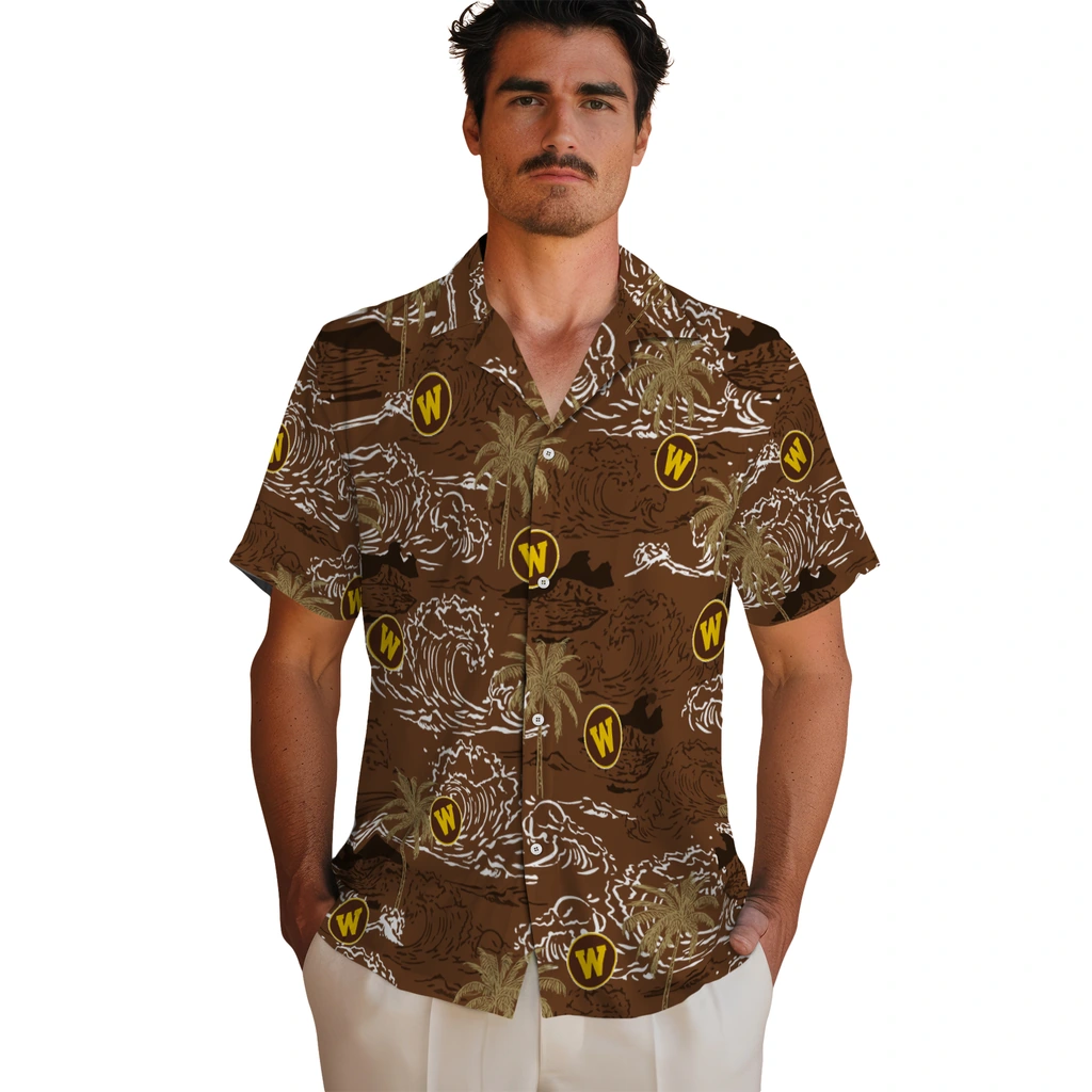 Western Michigan Broncos Hawaiian Shirt - Wave Palm western michigan broncos wave palm brown hawaiian shirts fashion forward