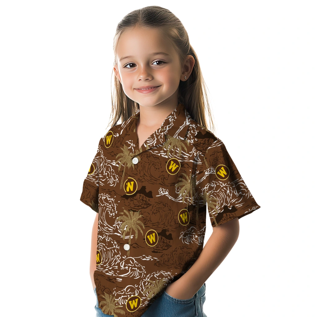 Western Michigan Broncos Hawaiian Shirt - Wave Palm western michigan broncos wave palm brown hawaiian shirts premium grade