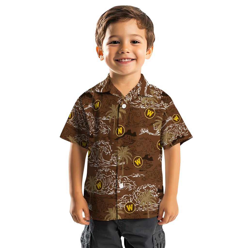 Western Michigan Broncos Hawaiian Shirt - Wave Palm western michigan broncos wave palm brown hawaiian shirts top rated