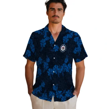 winnipeg jets hibiscus petals blue hawaiian shirts fashion forward