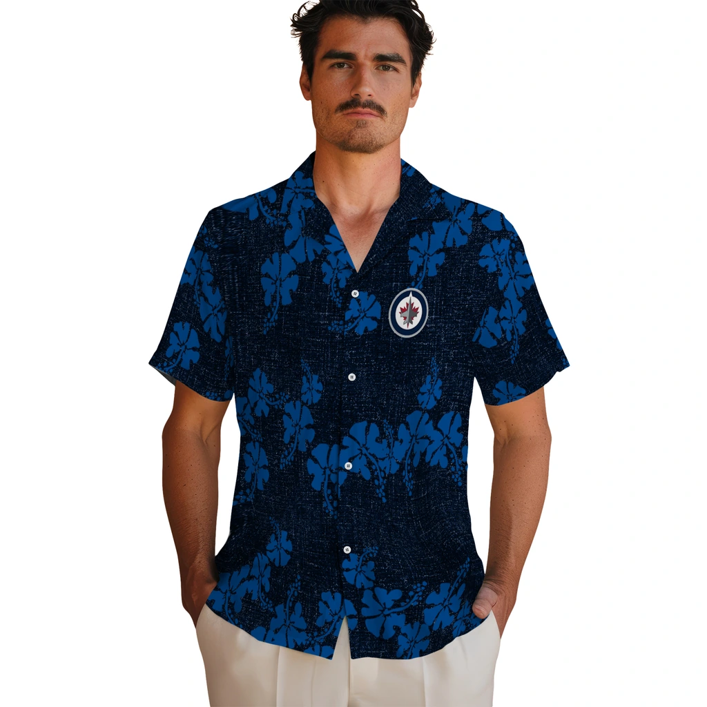 Winnipeg Jets Hawaiian Shirt - 50th State Flower winnipeg jets hibiscus petals blue hawaiian shirts fashion forward