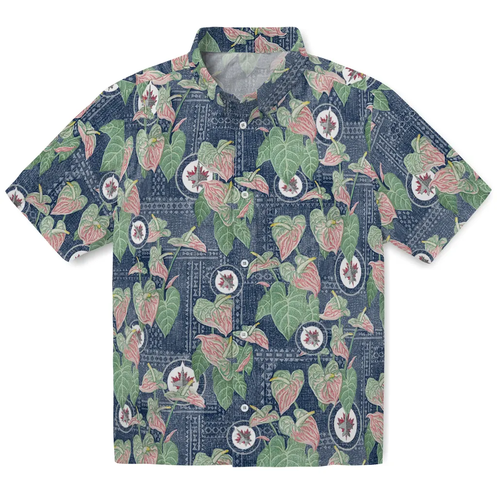 Winnipeg Jets Hawaiian Shirt - Anthurium Overlay winnipeg jets anthurium overlay blue hawaiian shirts best selling