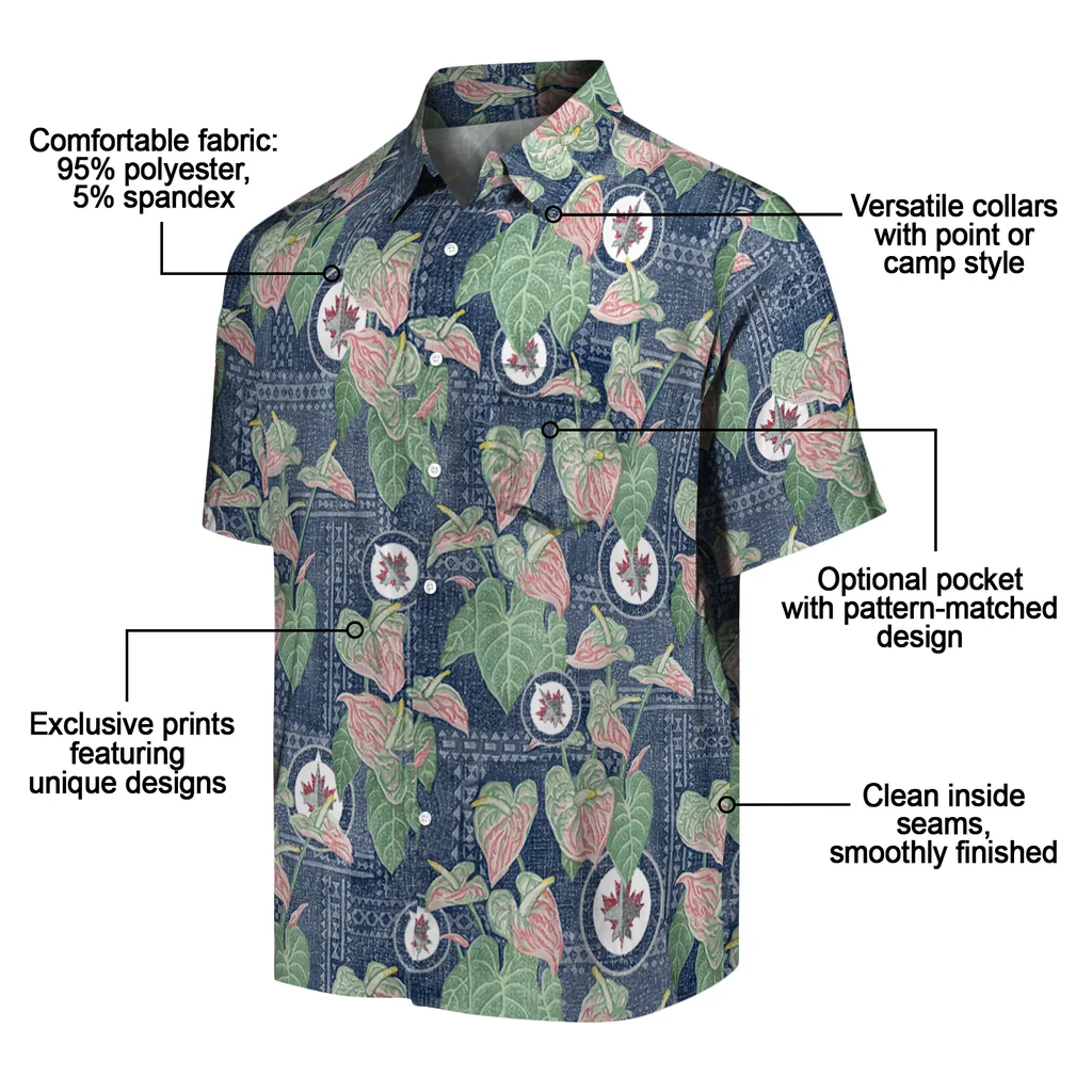 Winnipeg Jets Hawaiian Shirt - Anthurium Overlay winnipeg jets anthurium overlay blue hawaiian shirts new arrival
