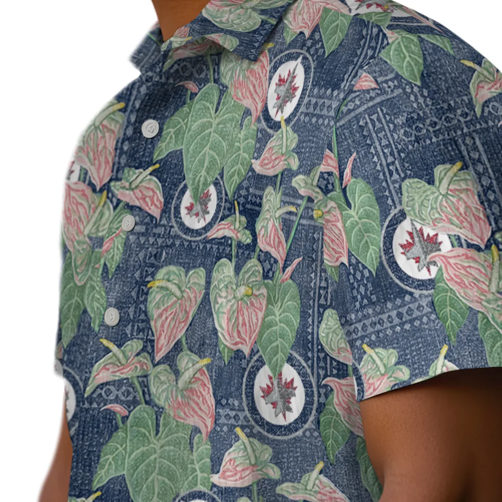 Winnipeg Jets Hawaiian Shirt - Anthurium Overlay winnipeg jets anthurium overlay blue hawaiian shirts trendy