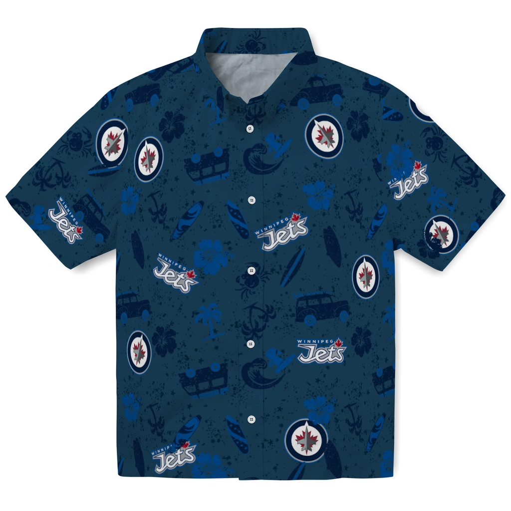 Winnipeg Jets Hawaiian Shirt - Beach Vibe winnipeg jets beach vibe navy hawaiian shirts best selling