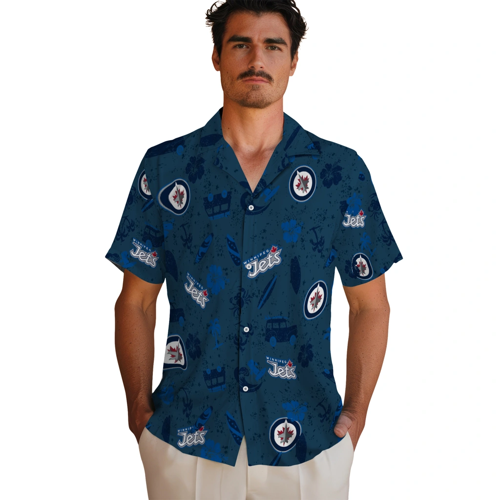 Winnipeg Jets Hawaiian Shirt - Beach Vibe winnipeg jets beach vibe navy hawaiian shirts fashion forward