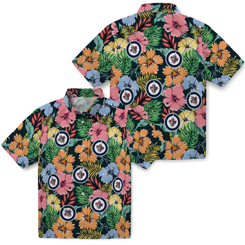 Winnipeg Jets Hawaiian Shirt - Brilliant Hibiscus Garden winnipeg jets brilliant hibiscus garden hawaiian shirts high quality