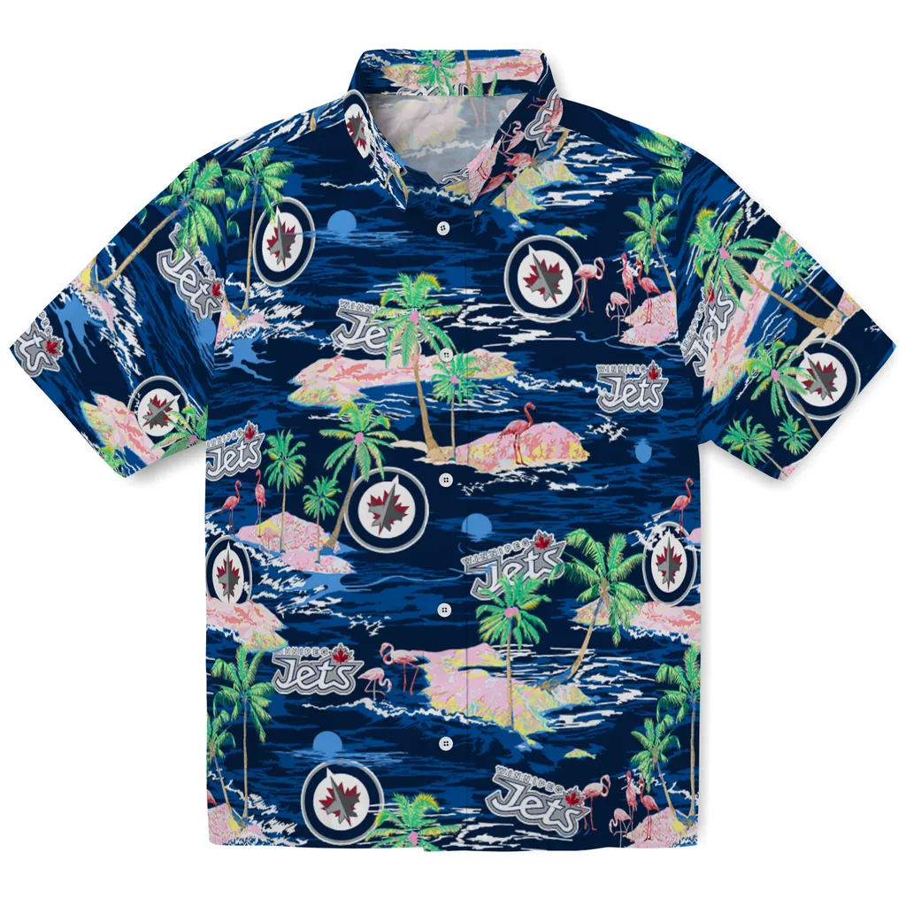 Winnipeg Jets Hawaiian Shirt - Hawaii Island winnipeg jets flamingo retreat blue hawaiian shirts best selling