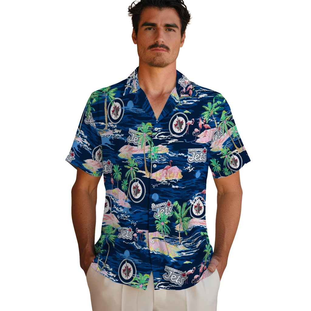 Winnipeg Jets Hawaiian Shirt - Hawaii Island winnipeg jets flamingo retreat blue hawaiian shirts fashion forward