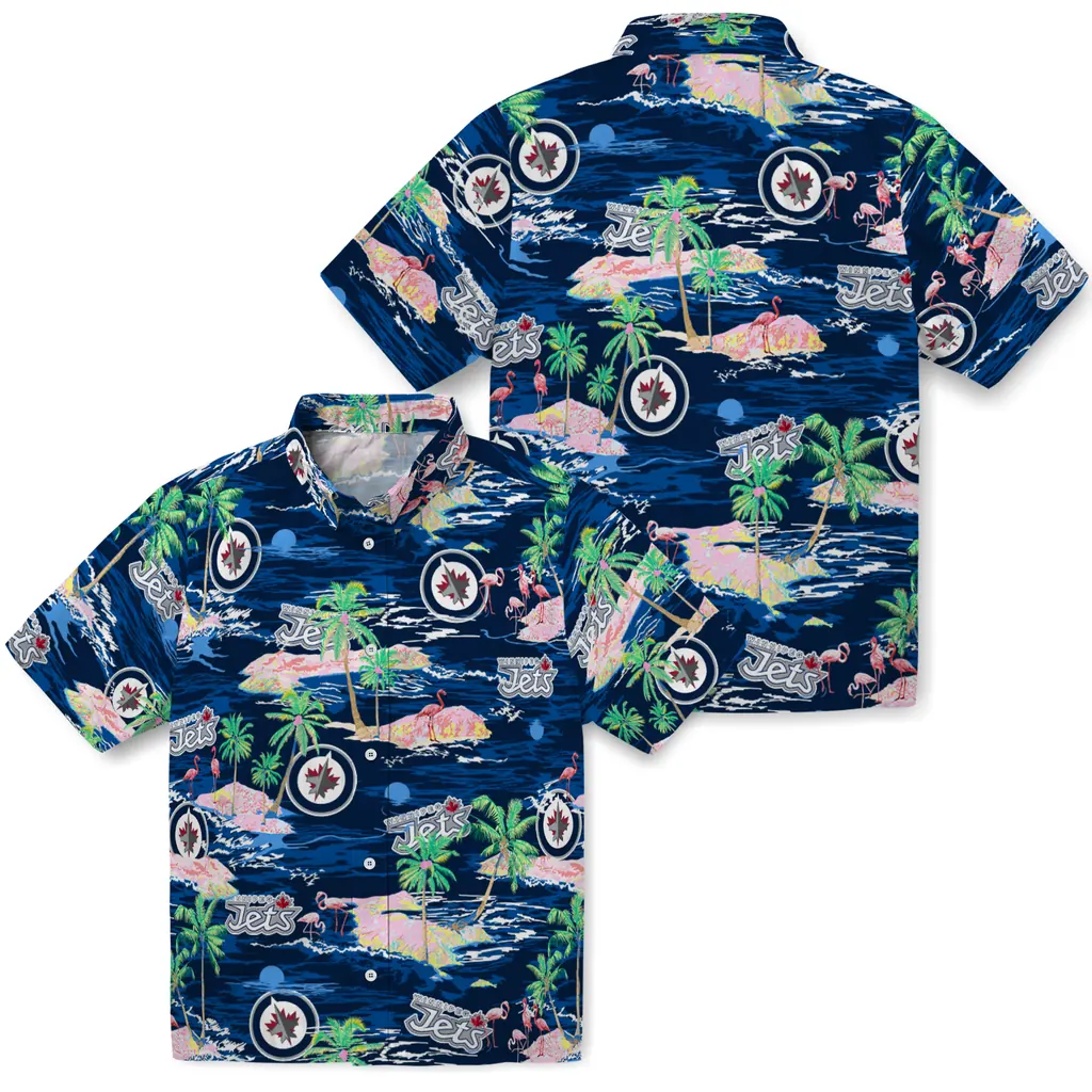 Winnipeg Jets Hawaiian Shirt - Hawaii Island winnipeg jets flamingo retreat blue hawaiian shirts high quality