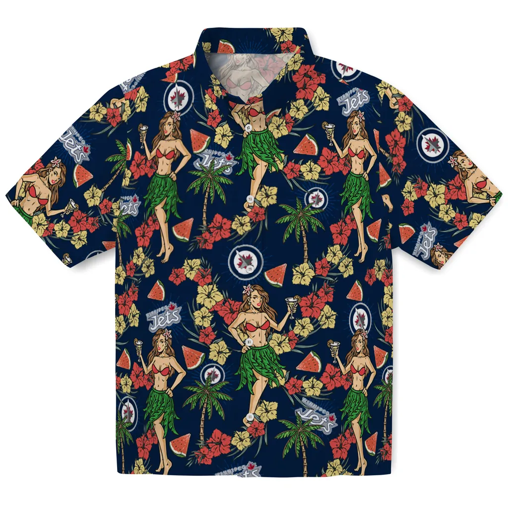 Winnipeg Jets Hawaiian Shirt - Hawaiian Girls Design winnipeg jets hawaiian girls design blue hawaiian shirts best selling