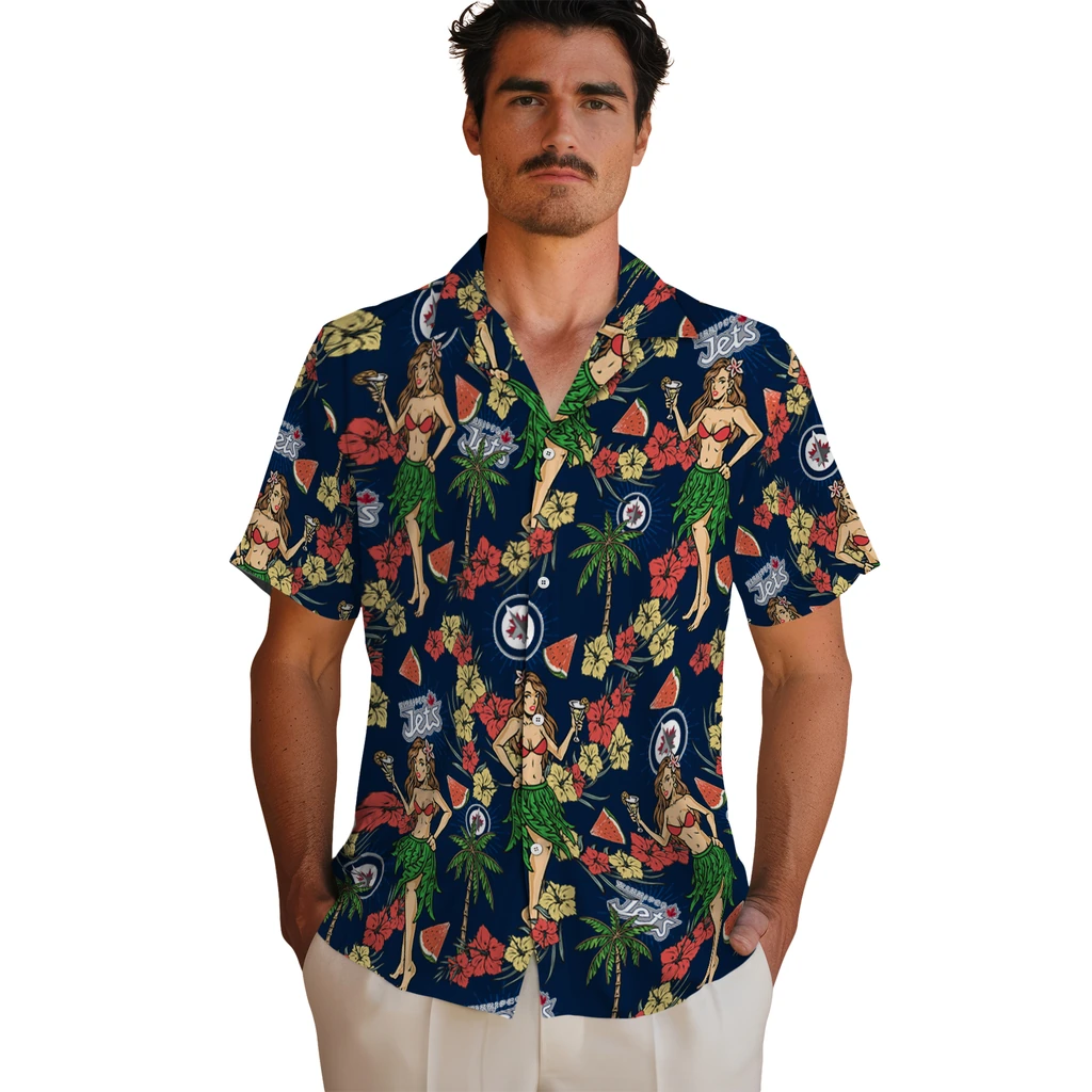 Winnipeg Jets Hawaiian Shirt - Hawaiian Girls Design winnipeg jets hawaiian girls design blue hawaiian shirts fashion forward