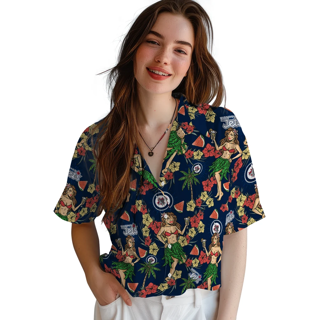 Winnipeg Jets Hawaiian Shirt - Hawaiian Girls Design winnipeg jets hawaiian girls design blue hawaiian shirts latest model
