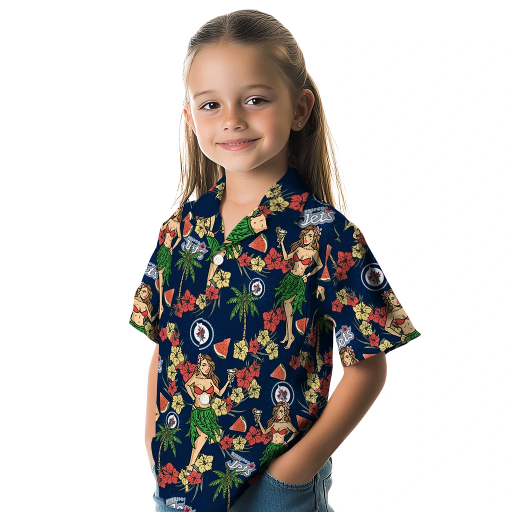 Winnipeg Jets Hawaiian Shirt - Hawaiian Girls Design winnipeg jets hawaiian girls design blue hawaiian shirts premium grade