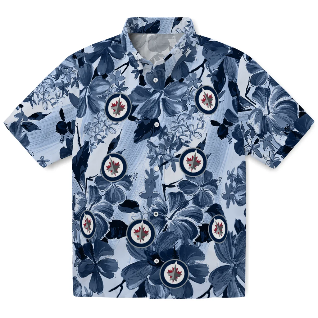Winnipeg Jets Hawaiian Shirt - Hibiscus Arrangement winnipeg jets hibiscus arrangement blue hawaiian shirts best selling