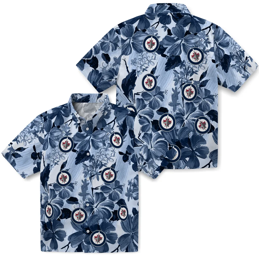 Winnipeg Jets Hawaiian Shirt - Hibiscus Arrangement winnipeg jets hibiscus arrangement blue hawaiian shirts high quality