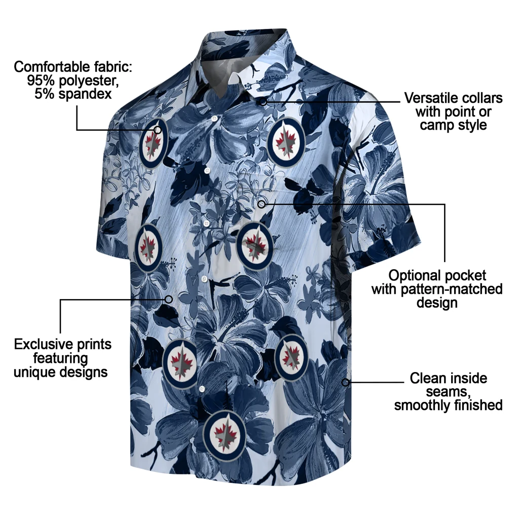 Winnipeg Jets Hawaiian Shirt - Hibiscus Arrangement winnipeg jets hibiscus arrangement blue hawaiian shirts new arrival