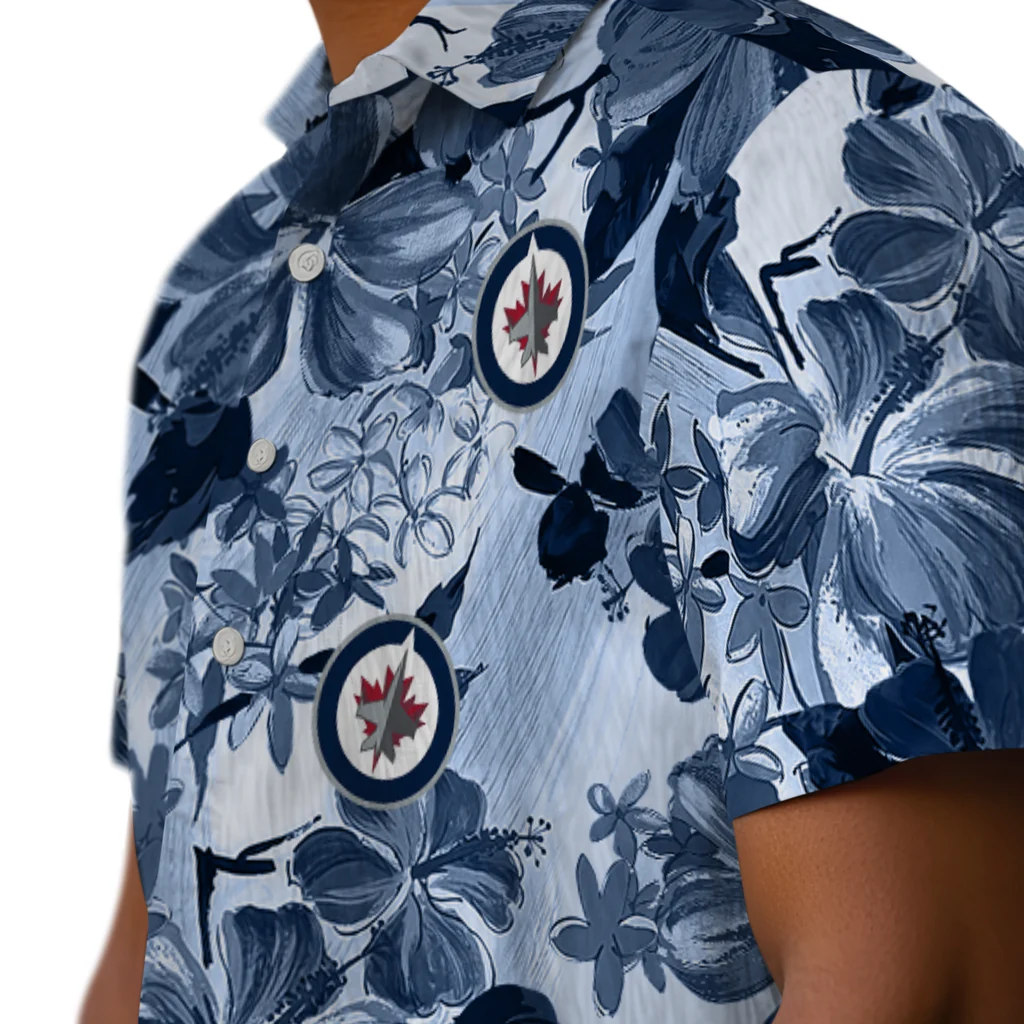 Winnipeg Jets Hawaiian Shirt - Hibiscus Arrangement winnipeg jets hibiscus arrangement blue hawaiian shirts trendy